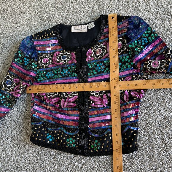 Vintage Laurence Kazar New York Womens Sz S Sequin Beaded Floral Jacket - Picture 9 of 13